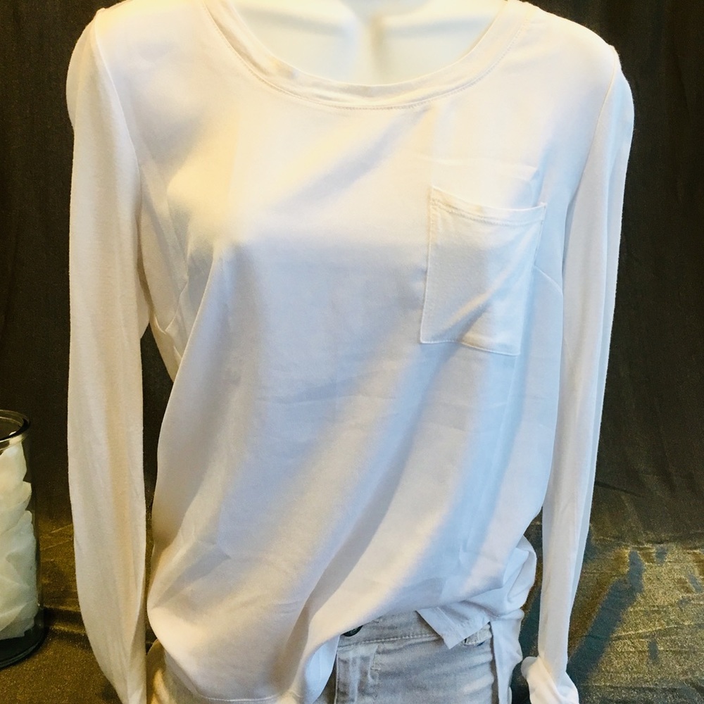 MANOUKIAN sheer soft white beige neutral hi lo top